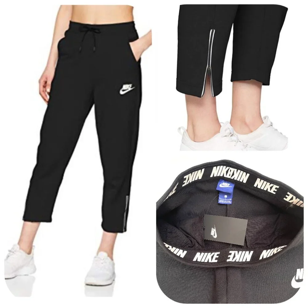 NWT NIKE Croped Jersey High Waist PANT SNKR 884410-010 Black S - Picture 1 of 13